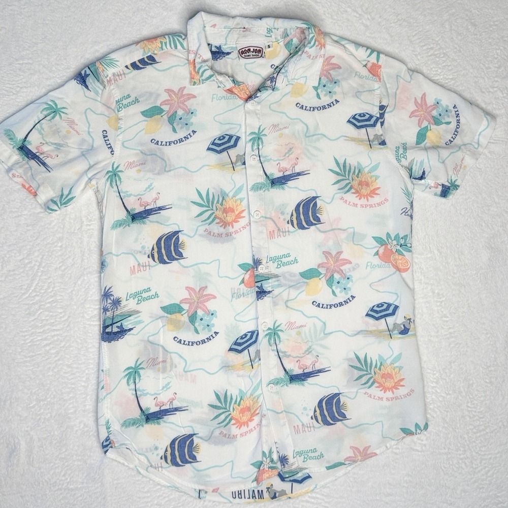 Ron Jon Surf Shop Mens S Rayon Hawaiian Shirt Tropical Beach Resort Coastal